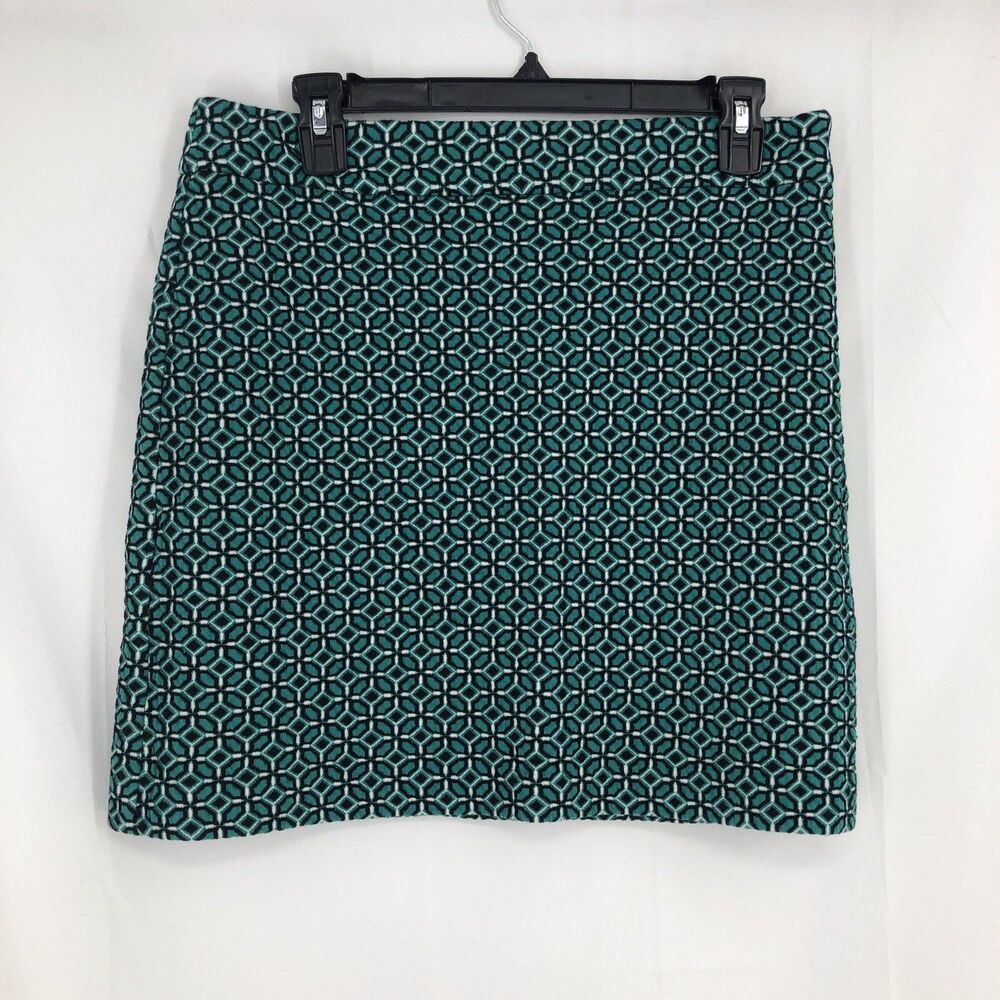 Ann Taylor LOFT Womens Size 6 Teal Black Geometric Pencil Skirt Lined